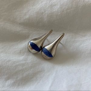 Vintage 925 Silver Modernist Sodalite Earrings